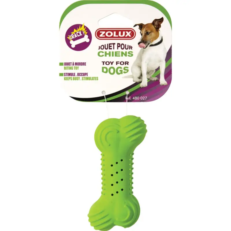 Jouet caoutchouc Zolux os craquant 10 cm assortis pour chien Dernière Chance