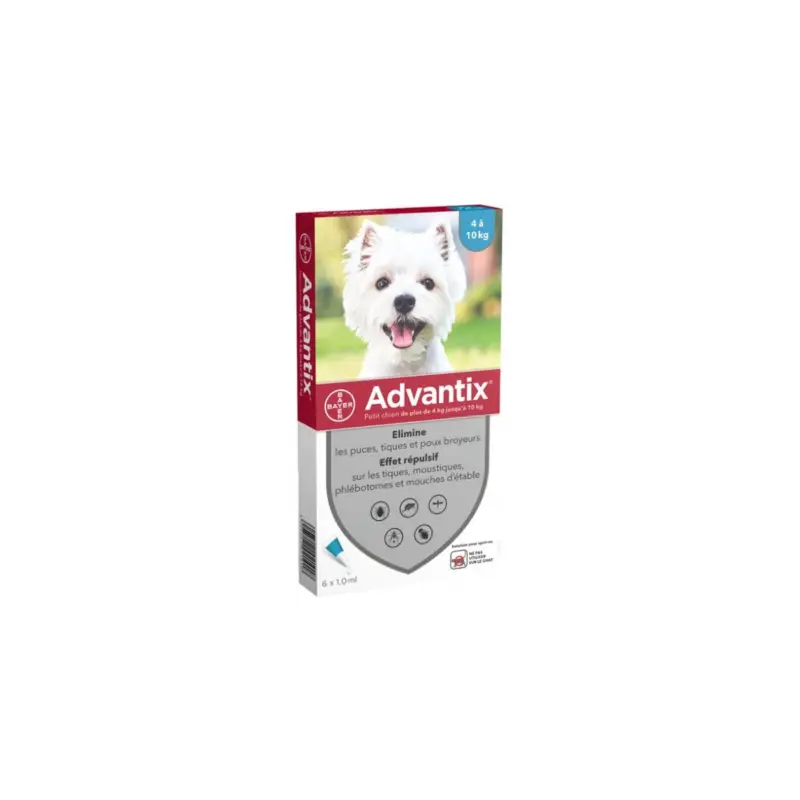 Antiparasitaire Advantix petit chien 4-10kg 6 pipettes Prix Promo