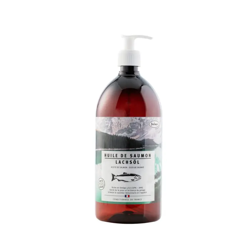 Haute Qualité Bubimex Huile de saumon pour chien et chat 1L