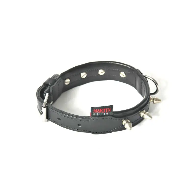 Collier cuir clouté Martin Sellier noir 25-40cm pour chien Pas Cher