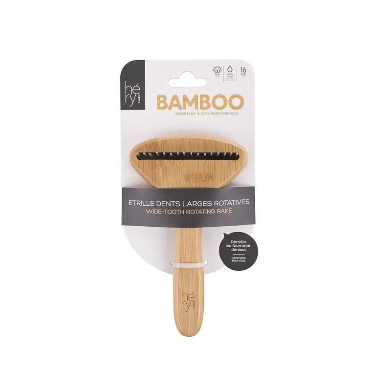 Étrille Martin Sellier en bambou dents larges rotatives pour chien Dernier Modèle