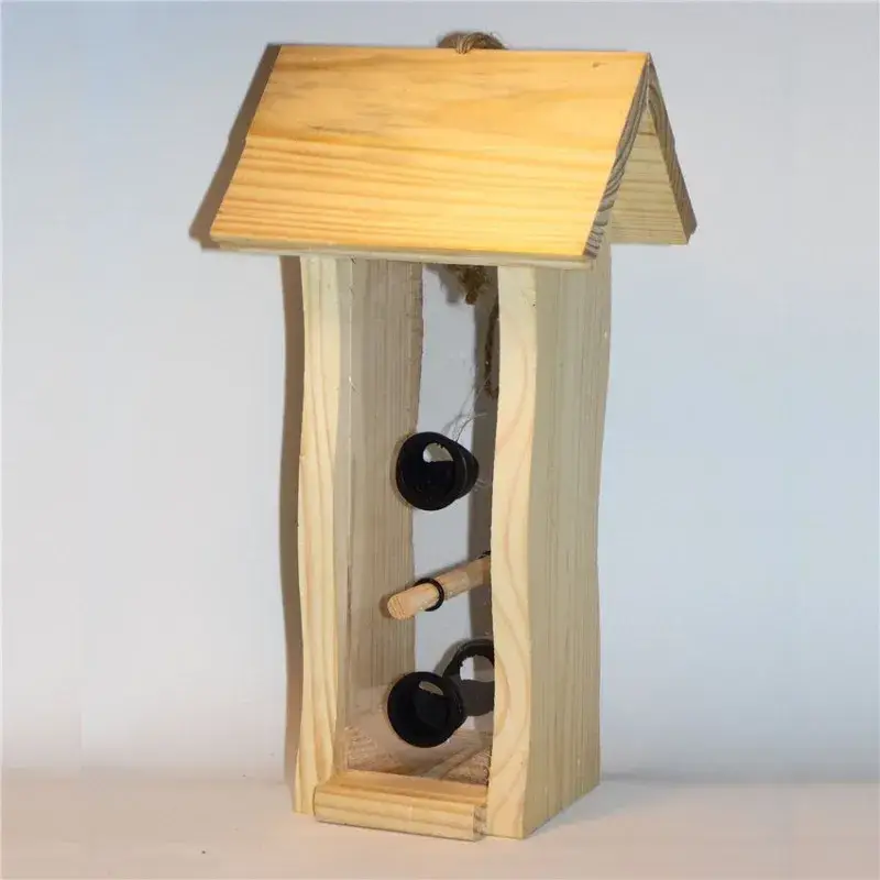 Silo à Graines en Bois et Parois Transparentes pour Oiseaux du Ciel Offre Exclusive