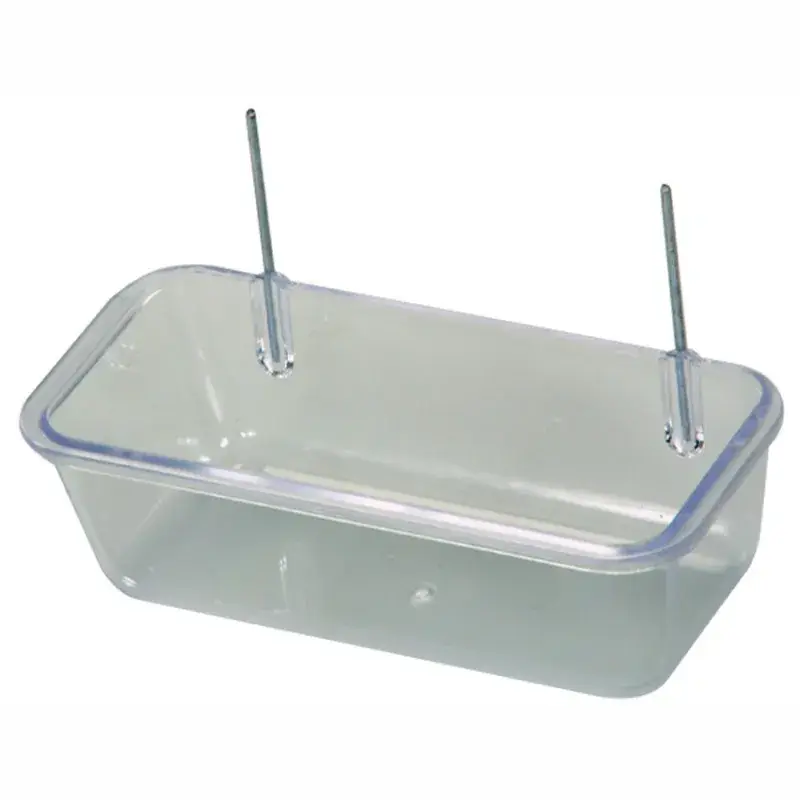 Haute Qualité Petite Mangeoire Plastique Transparente à Crochets Métalliques – 95 ml
