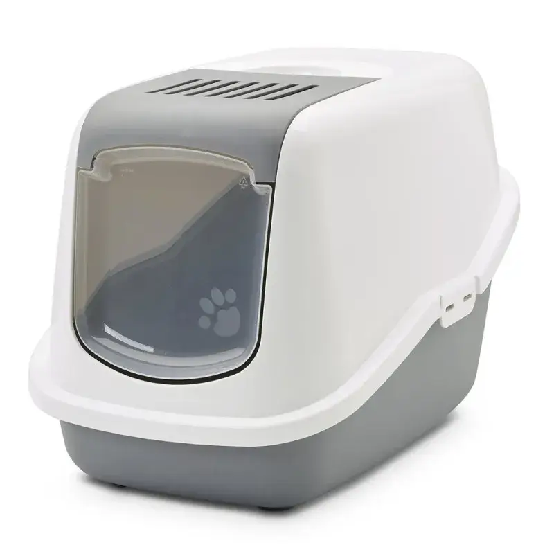 Promotion Saisonnière Savic – Maison de Toilette pour Chat Nestor – Blanc et Gris Froid