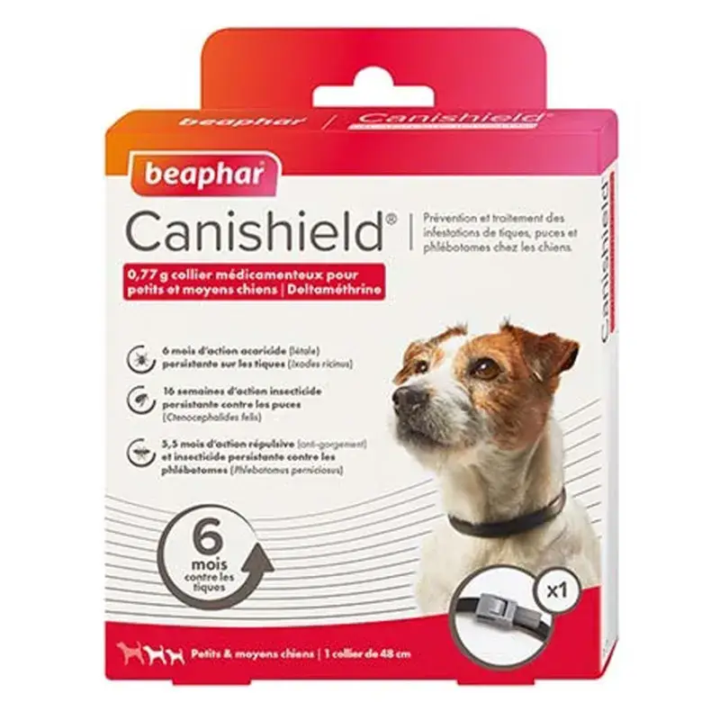 Canishield L 48 cm – Collier Anti Puces, Tiques et Moustiques pour Petit et Moyen Chien (6 Mois de Protection) Prix Promo