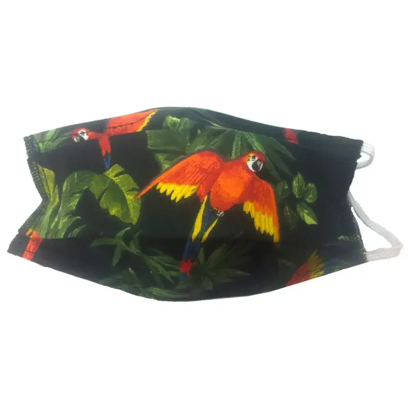 Masque en Tissu Lavable – Noir Motif Aras – Taille Adulte Offre Exclusive