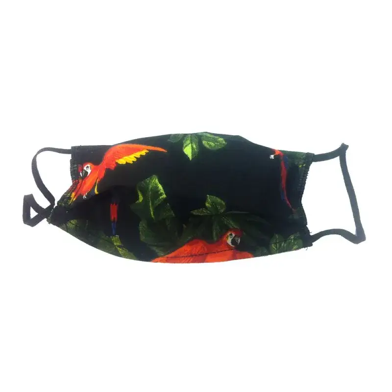 Masque en Tissu Lavable – Noir Motif Aras – Taille Enfant Produit De Marque