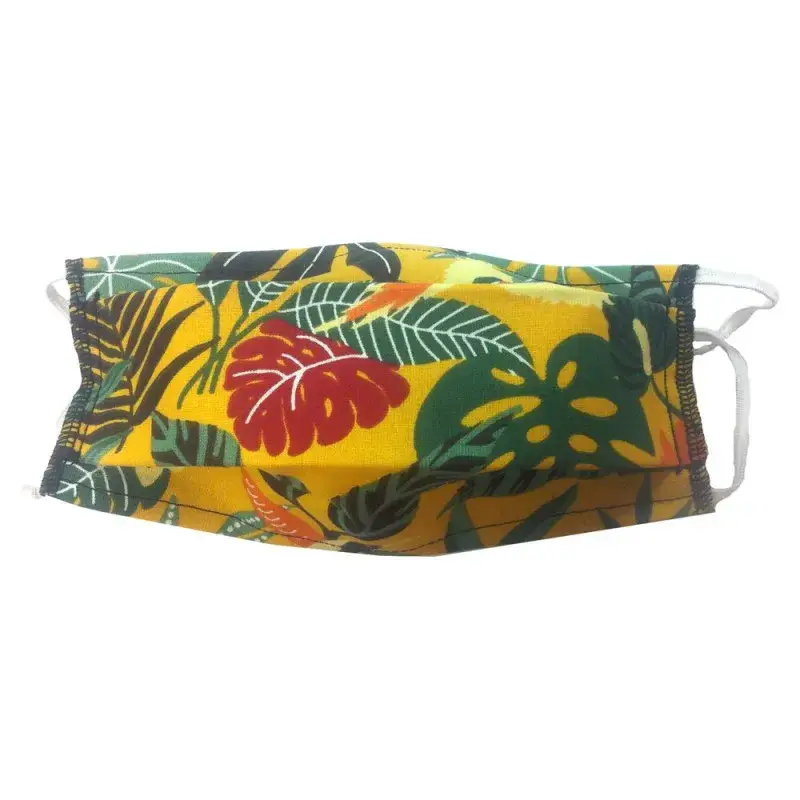 Authentique Masque en Tissu Lavable – Jaune Motif Jungle – Taille Adulte