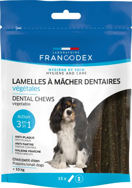 Prix Réduit Francodex – Lamelles &agrave; M&acirc;cher Anti plaque Dentaire pour Chiot et Petit Chien de 5 &agrave; 10Kg – x15