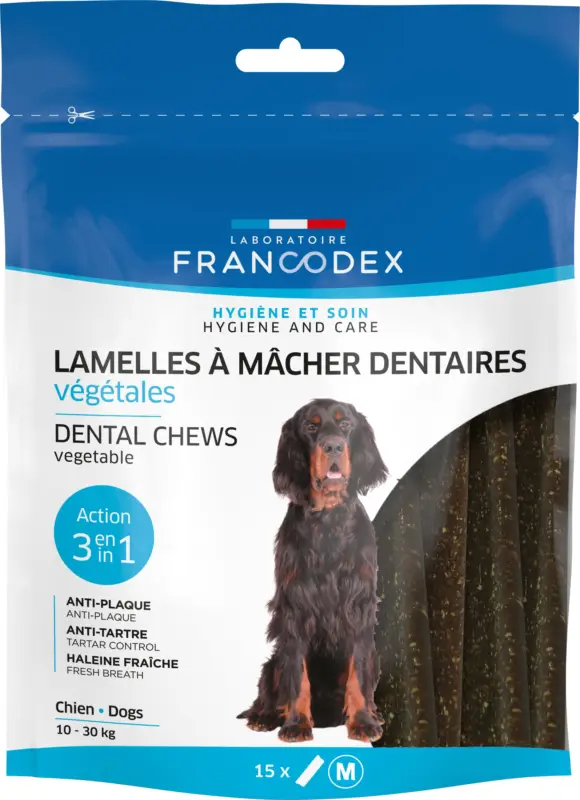 Nouvelle Collection Francodex – Lamelles &agrave; M&acirc;cher Anti-plaque Dentaire pour Chien de 10 &agrave; 30Kg – x15