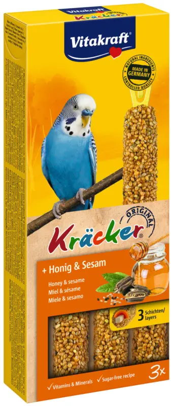 Vitakraft – Friandises Kr&auml;cker Miel et S&eacute;same pour Perruches – x3 Prix Réduit