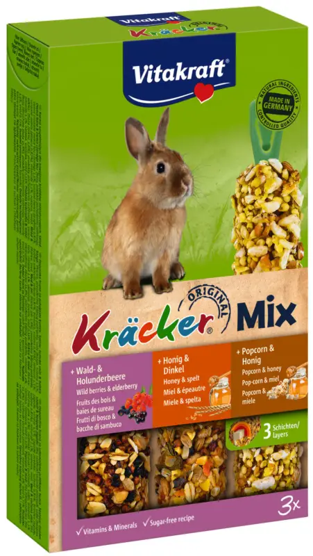 Livraison Express Vitakraft – Friandises Kr&auml;cker au Miel et Pop-corn pour Lapins Nains – x3