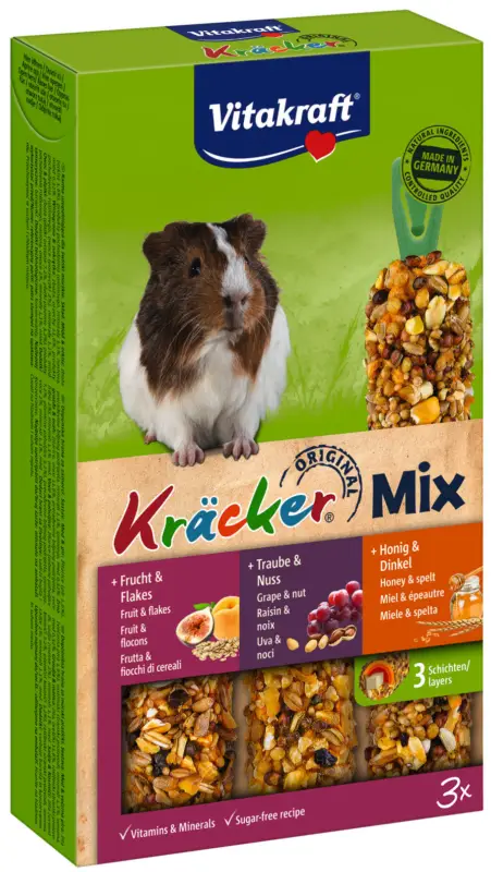 Offre Spéciale Vitakraft – Friandises Kr&auml;cker Trio-Mix au Miel Fruits et Noix pour Cochons d'Inde – x3