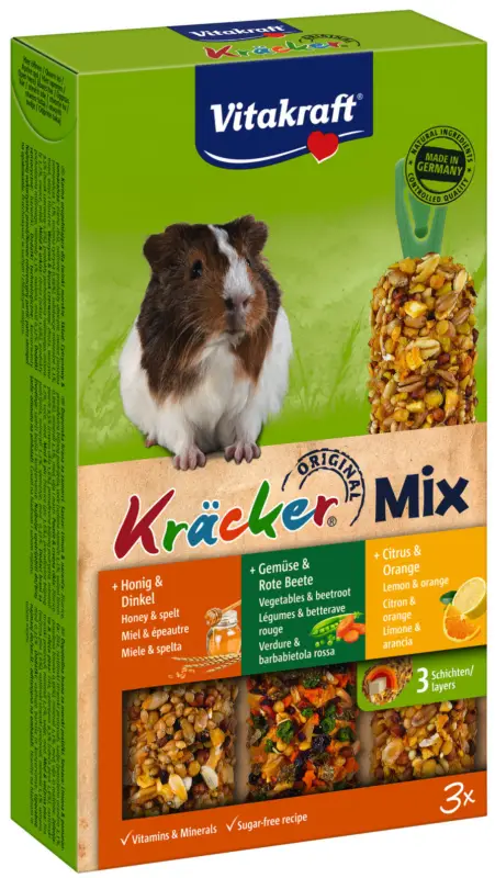 Vitakraft – Friandises Kr&auml;cker Trio-Mix au Citron et Orange pour Cochons d'Inde – x3 Quantité Limitée