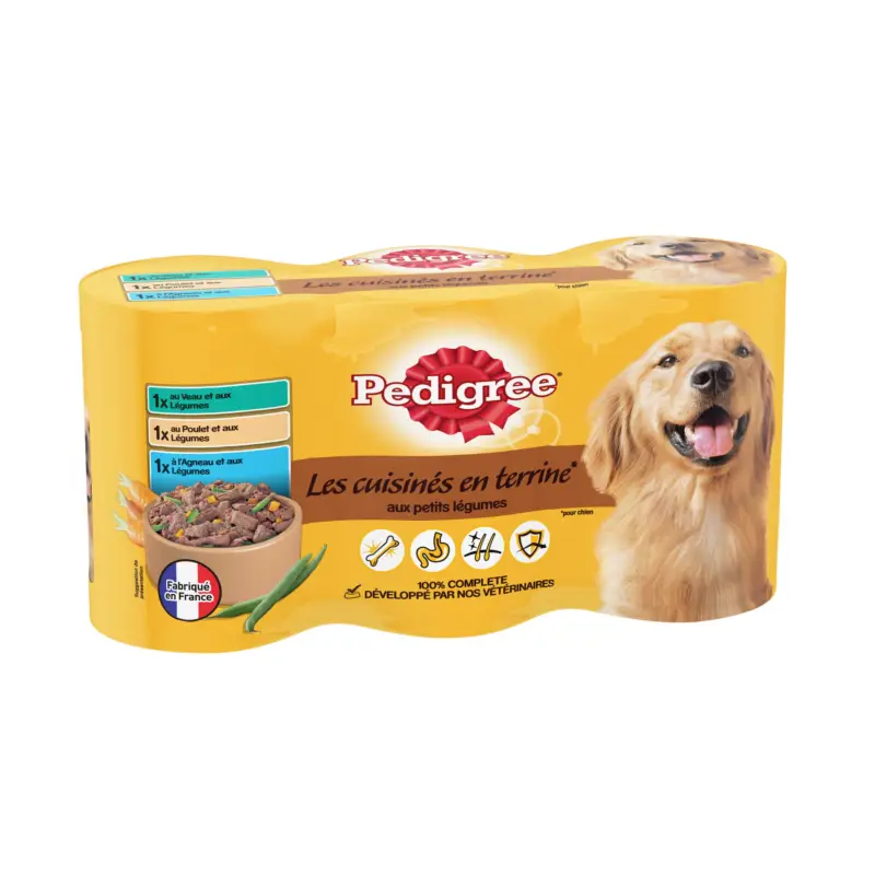 Vente Flash Pedigree – Les Cuisin&eacute;s en Bo&icirc;tes aux Viandes et L&eacute;gumes pour Chien Adulte – 3x410g