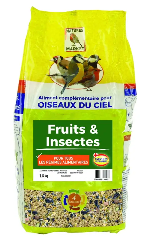 Natures Markets – M&eacute;lange de Fruits et Insectes pour Oiseaux du Ciel – 1,8Kg Achat Immédiat