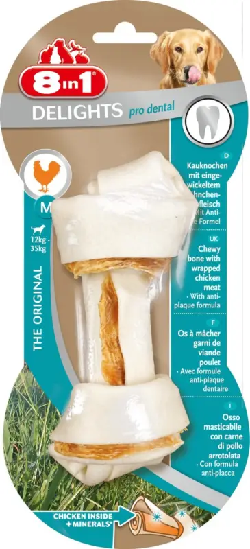 8in1 – Friandise Os &agrave; M&acirc;cher Delights Pro Dental M pour Chien Moyen – 65g Bon Marché