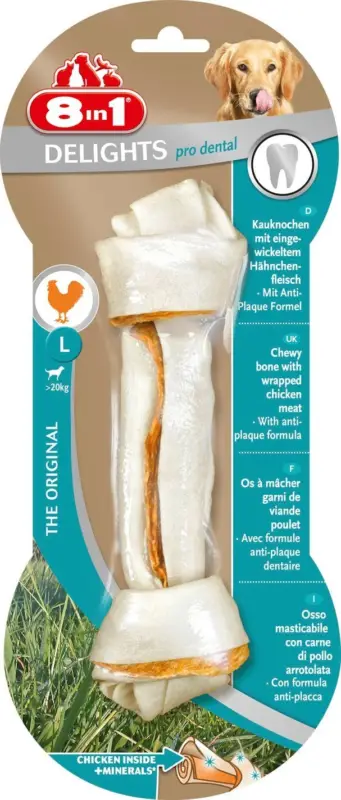 8in1 – Friandise Os &agrave; M&acirc;cher Delights Pro Dental L pour Grand Chien – 115g Expédition Rapide