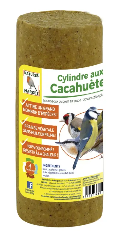 Natures Markets – Cylindre Graisse V&eacute;g&eacute;tale aux Cacahu&egrave;tes pour Oiseaux du Ciel – 850g Offre Limitée
