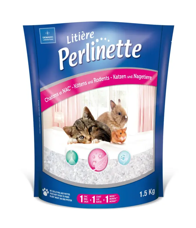 Livraison Express Demavic – Liti&egrave;re Perlinette pour Chaton et Rongeur – 1,5Kg