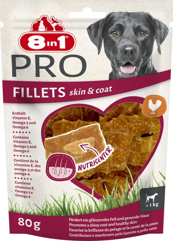 Nouvelle Collection 8in1 – Friandises Fillets Pro Skin & Coat pour Chiens – 80g