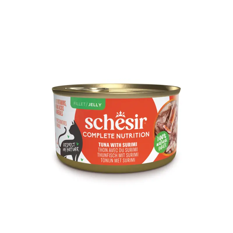 Schesir – P&acirc;t&eacute;e en Gel&eacute;e Surimi et Thon En Bouillon Pour Chats – 85g Expédié Aujourd&rsquo;hui