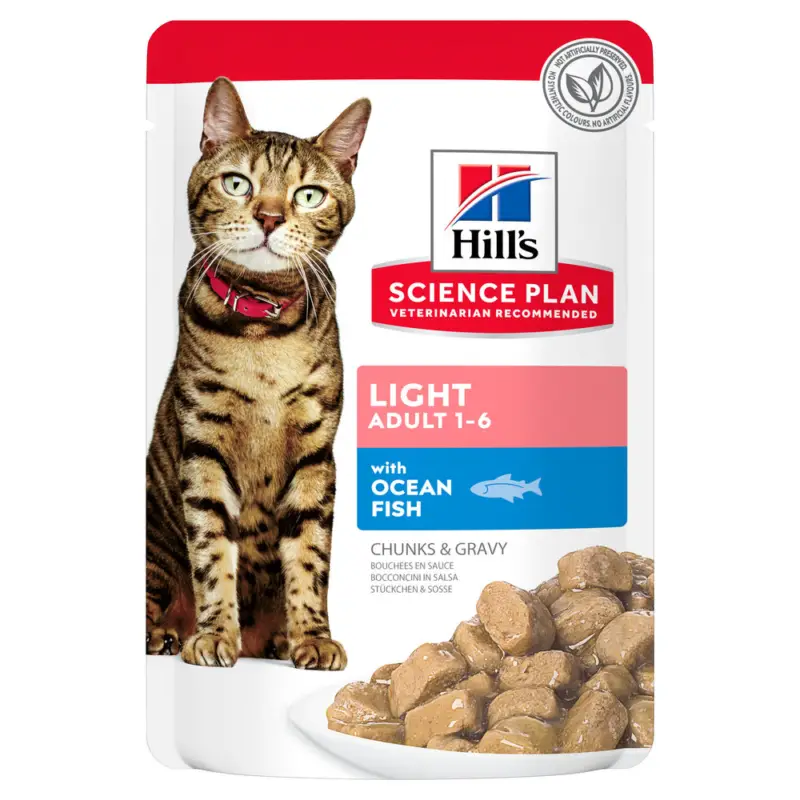 Haute Qualité Hill's – Sachet Repas Science Plan light pour Chat Adulte au Poisson – 85g