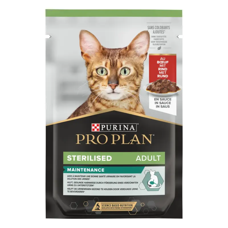 Satisfait Ou Remboursé Pro Plan – Bouch&eacute;e en Sauce Sterilised au B&oelig;uf pour Chat St&eacute;rilis&eacute; – 85g