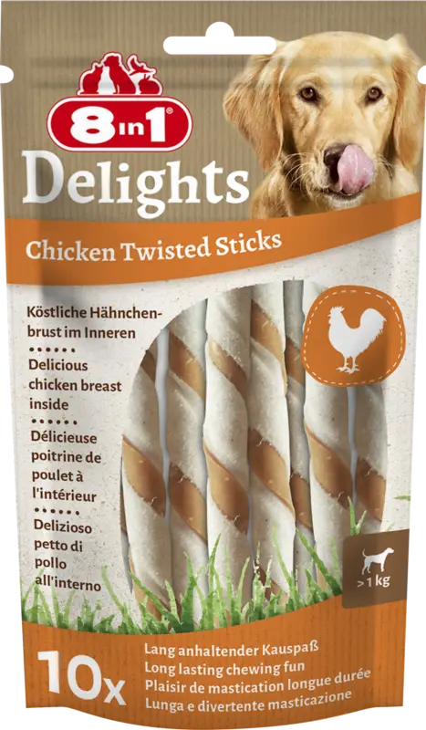 8in1 – Friandises Twisted Delights Stick Poulet pour Chien- x10 Usine Directe