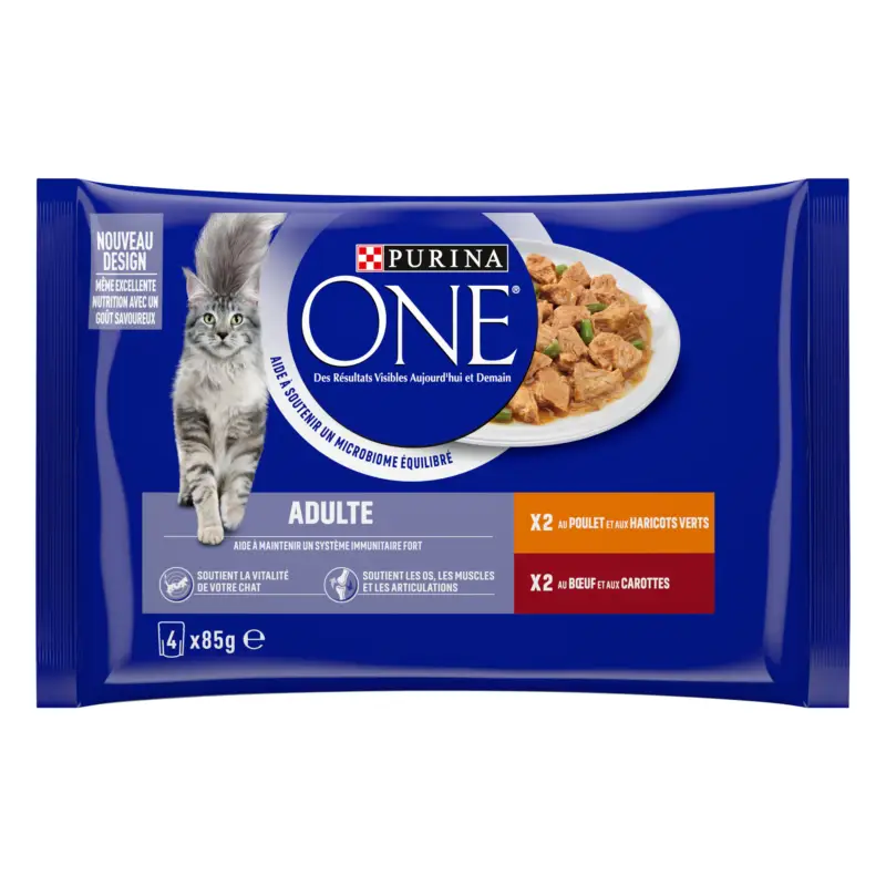 PURINA ONE – Sachets fra&icirc;cheurs Poulet et Boeuf pour Chats – 4x85g Nouveauté