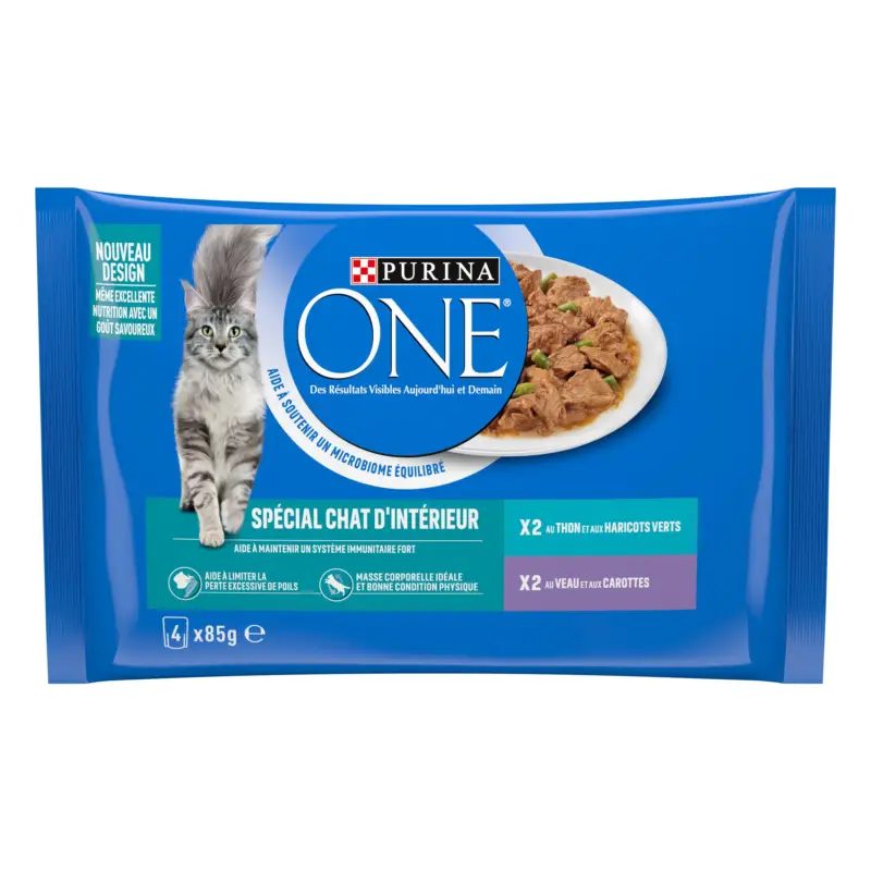 Solde PURINA ONE - Sachets fraîcheurs Thon et Veau pour Chats d'intérieur - 4x85g