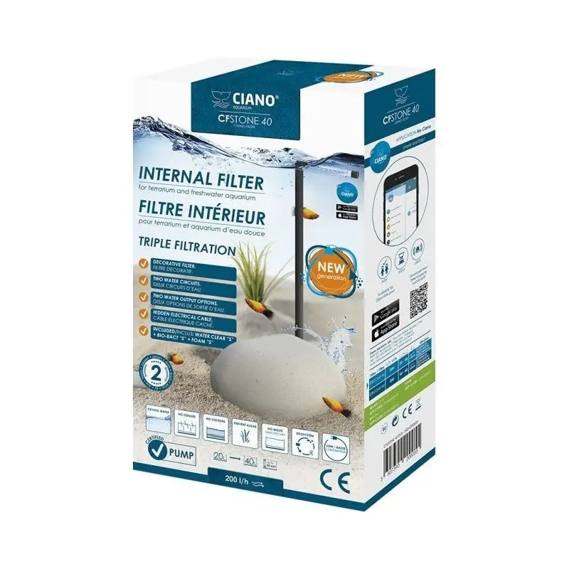 Quantité Limitée Ciano - Filtre CFSTONE 40 pour Aquarium - Gris