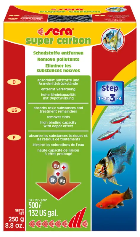 Authentique Sera – &Eacute;limine les Colorations de l'Eau Super Carbon pour Aquarium – 250g