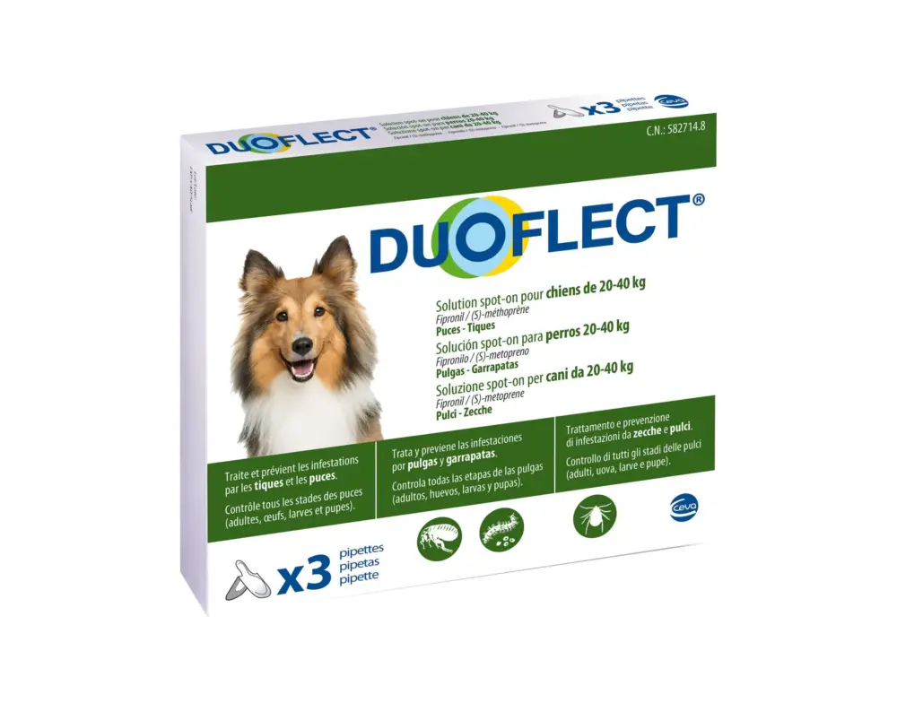 Duoflect - Pipettes Antiparasitaire de 20 à 40Kg pour Chien - x3 Commande En Gros
