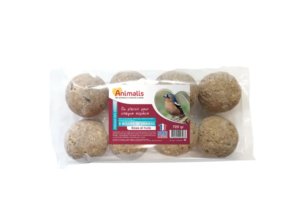Nouveauté Animalis – Boules de Graisse aux Baies et Fruits pour Oiseaux des Jardins – x8