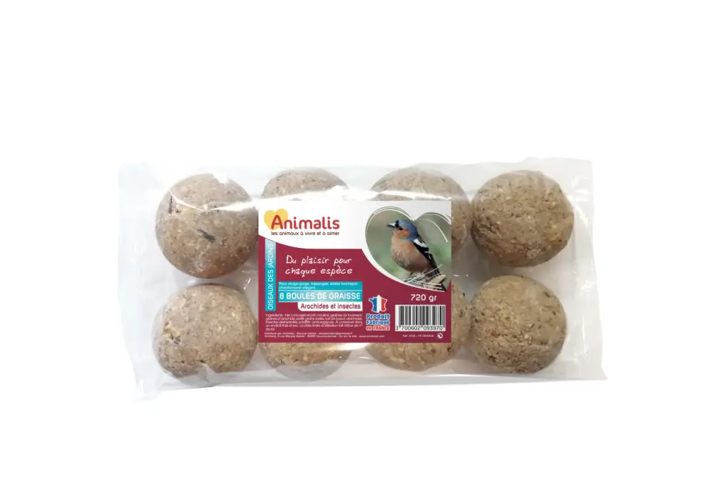 Dernière Chance Animalis - Boules de Graisse aux Arachides et Insectes pour Oiseaux des Jardins - x8