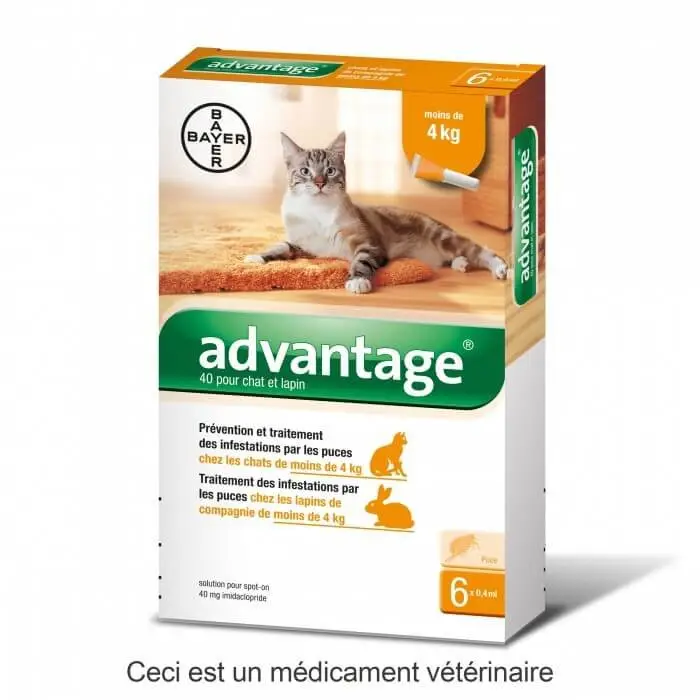 Advantage – Anti-puces 40 < 4Kg pour Chat – 6×0,4ml Affaire À Saisir