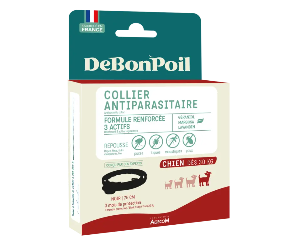 Populaire DeBonPoil - Collier Antiparasitaire pour Grand Chien - Noir