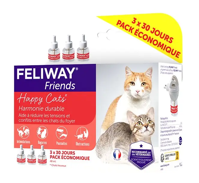 Offre Spéciale Feliway Friends – Lot Recharge 30J pour le Stress des Chats – 3x48ml