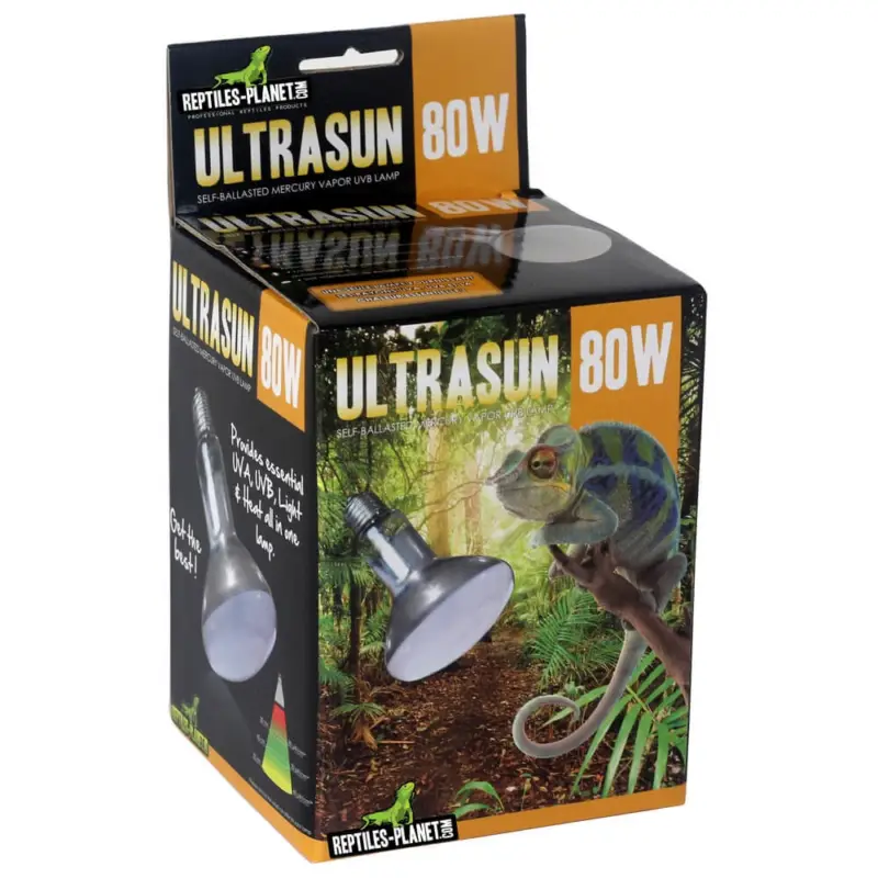Reptiles Planet – Ampoule Chauffante Ultrasun UV-B pour Reptiles – 80W Promotion Saisonnière
