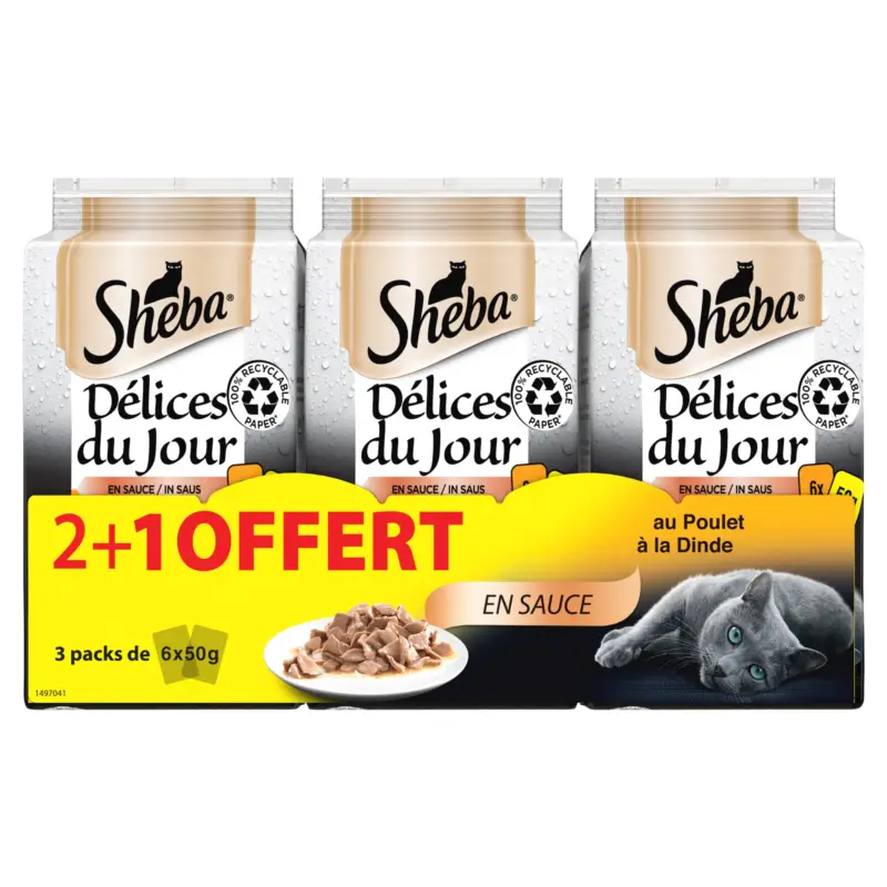 Sheba – Sachets D&eacute;lices du Jour en Sauce &agrave; la Volaille pour Chat – 3x300g dont 1 Gratuits Quantité Limitée