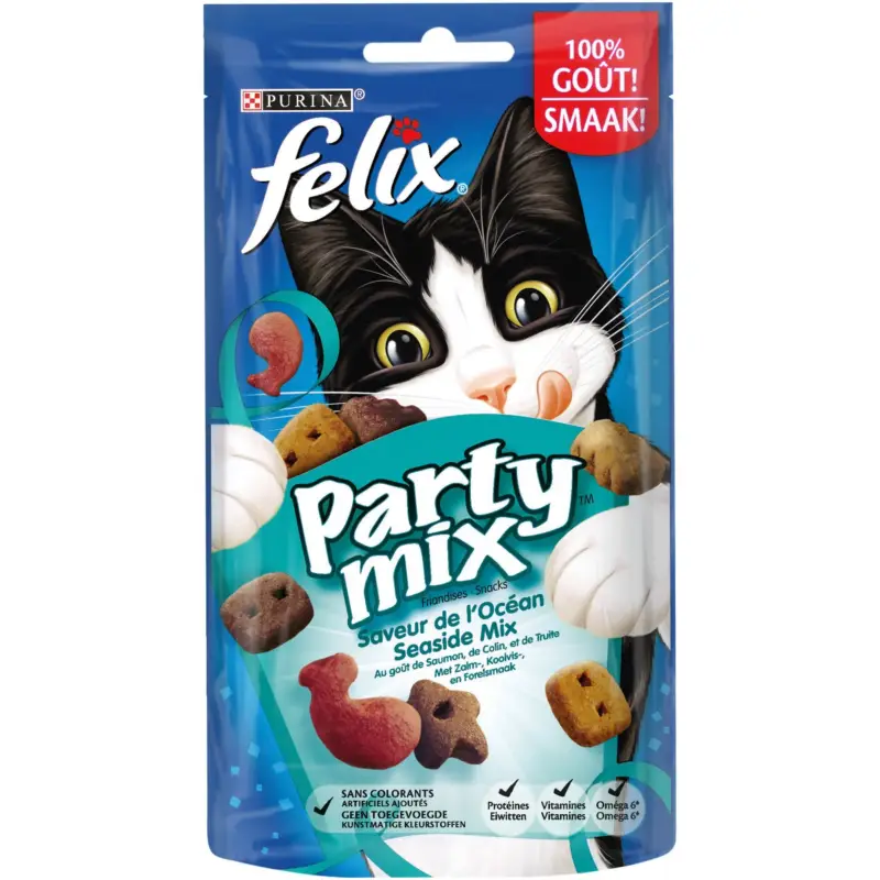 Marque Felix – Friandises Party Mix Saveur de l'Oc&eacute;an pour Chat