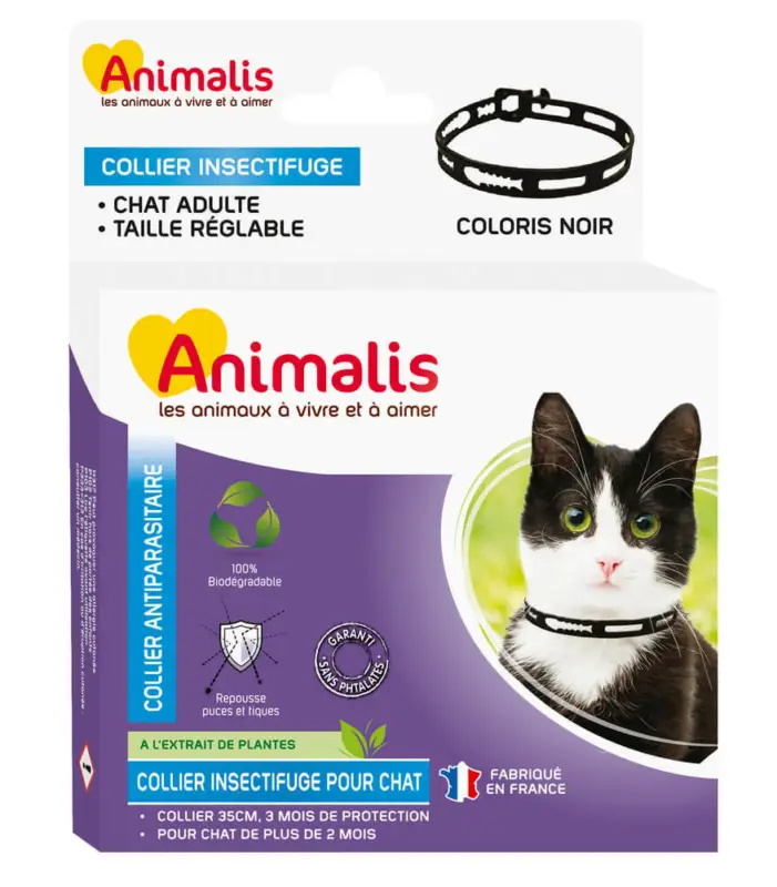 Acheter Direct Animalis – Collier Antiparasitaire Noir pour Chat – 35cm