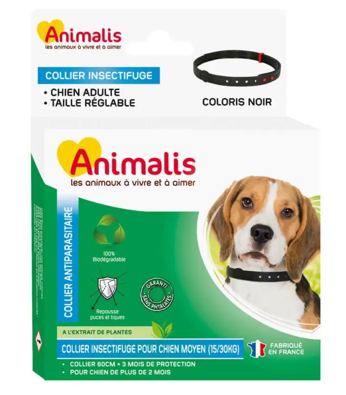 Prix Réduit Animalis – Collier Antiparasitaire Noir pour Chien – 60cm