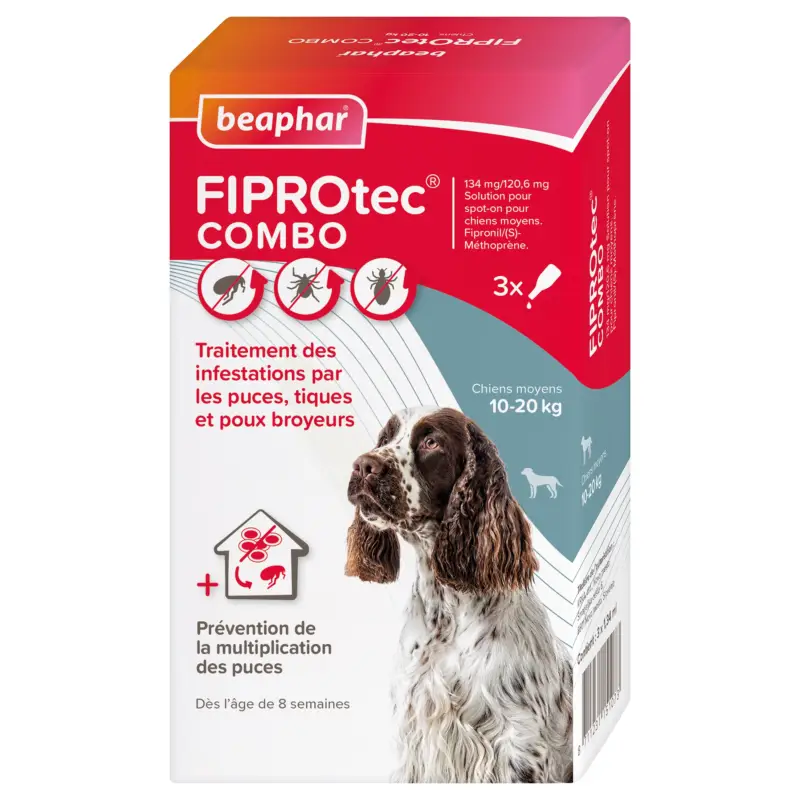 Beaphar - Pipettes Anti-tiques Fiprotec Combo pour Chien Moyen - x3 Acheter En Ligne