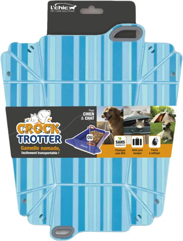 L'Chic - Gamelle Nomade Crock-Trotter pour Chien et Chat - Bleu Paiement Sécurisé