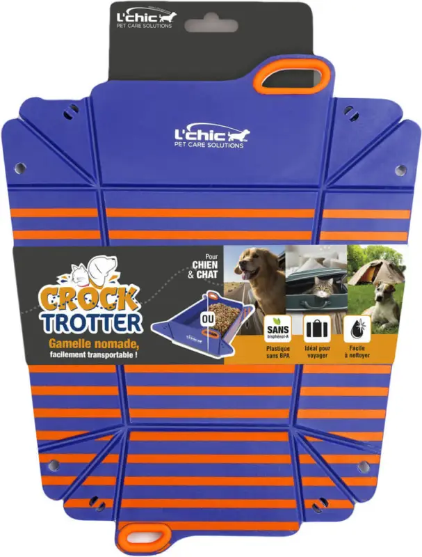 L'Chic - Gamelle Nomade Crock-Trotter pour Chien et Chat - Bleu/Orange Certifié