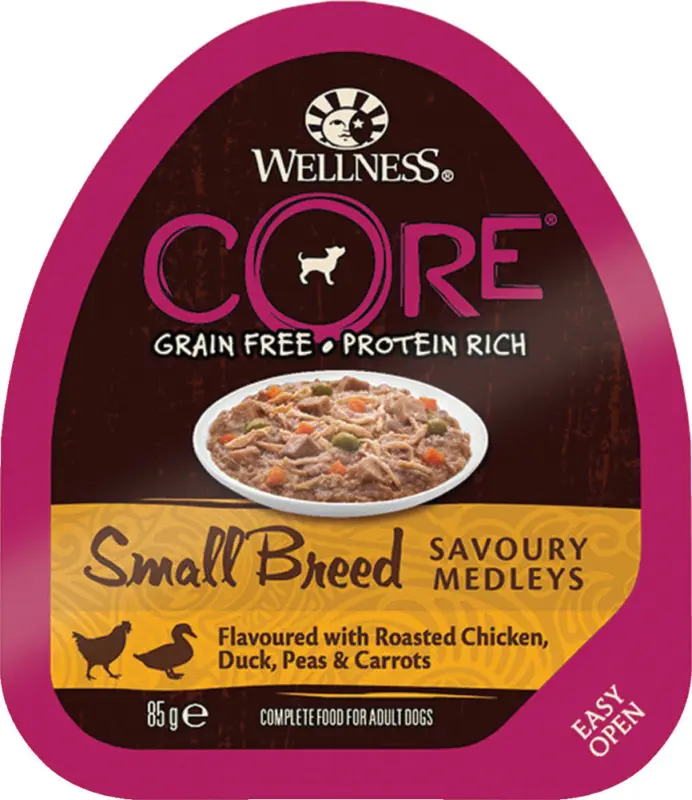 Wellness CORE – Repas Savoury Medleys Poulet et Canard pour Chien Petite Race – 85g Authentique