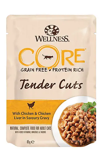 Expédition Rapide Wellness CORE - Repas Tenders Cuts au Poulet et Foie de Poulet pour Chat - 85g