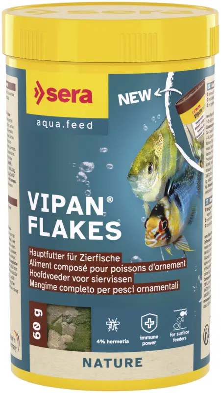 Vente Directe Sera – Aliment Vipan Flakes Nature pour Poissons d'Ornement – 60g/250ml